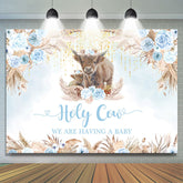 Lofaris Holy Cow Boho Light Blue Flower Baby Shower Backdrop